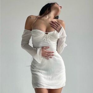 NEW! Beautiful white mesh babydoll romantic mini party cocktail dress S M L XL